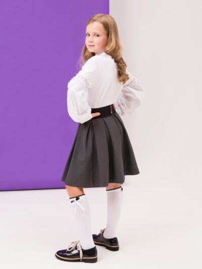 IMG 5779 Школьная юбка с бантовыми складками серая